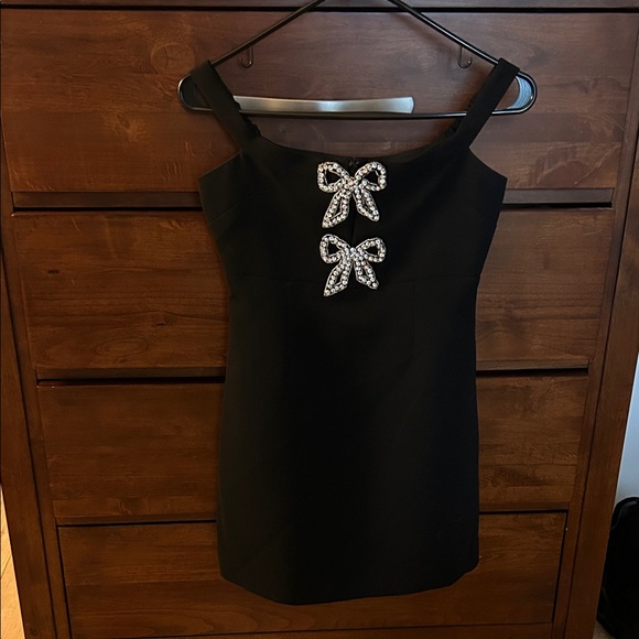 Self-Portrait Off Shoulder Black Dress with Embellished Bows Size 2 - Picture 1 of 4